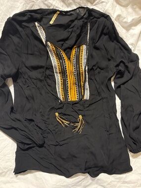 Kobi Halperin "Ele" 100% Silk Embroidered Beaded Peasant Blouse - Small